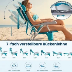 Strandstuhl 2er Set Campingstuhl Faltbar mit Verstellbarer Rückenlehne & Kopfstütze Türkis