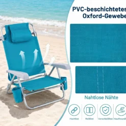 Strandstuhl 2er Set Campingstuhl Faltbar mit Verstellbarer Rückenlehne & Kopfstütze Türkis