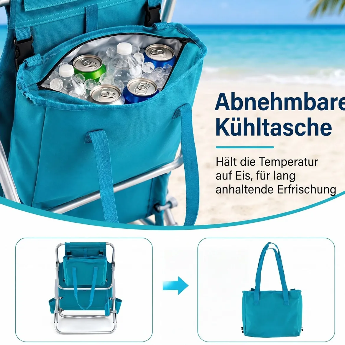 Strandstuhl 2er Set Campingstuhl Faltbar mit Verstellbarer Rückenlehne & Kopfstütze Türkis