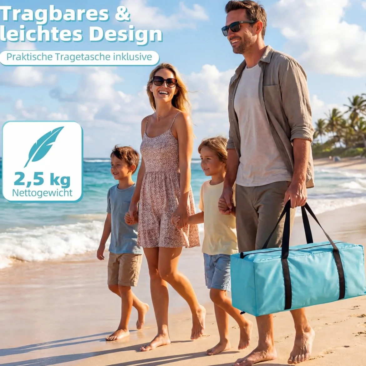 Strandzelt mit Vordach Strandmuschel UV-Schutz 50+ mit Reißverschlusstüren & Netzfenstern Blau