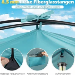 Strandzelt mit Vordach Strandmuschel UV-Schutz 50+ mit Reißverschlusstüren & Netzfenstern Blau
