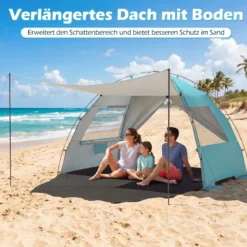 Strandzelt mit Vordach Strandmuschel UV-Schutz 50+ mit Reißverschlusstüren & Netzfenstern Blau