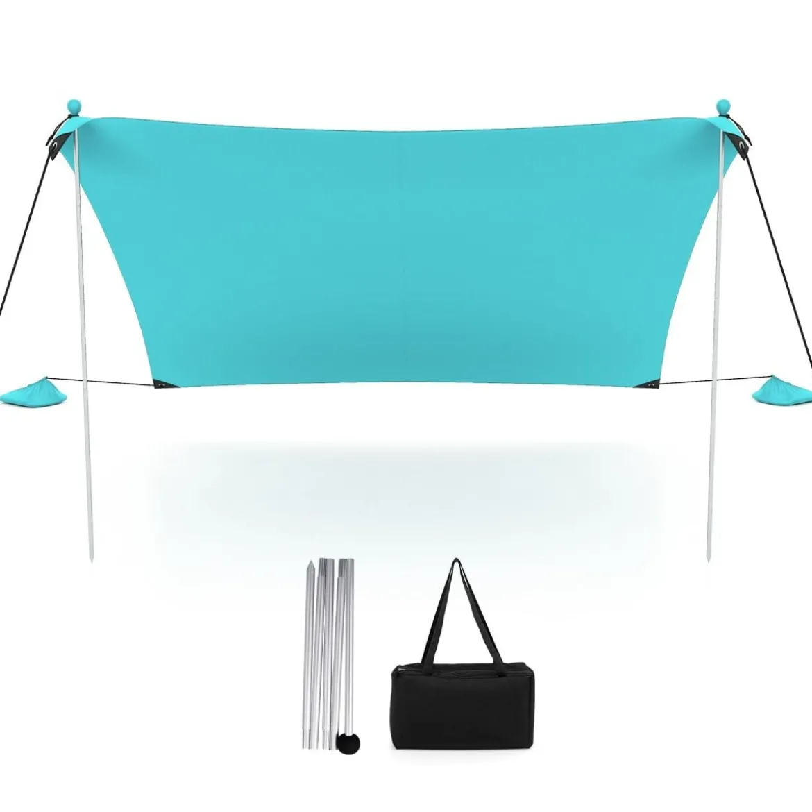 Strandzelt 230 x 200 cm UPF 50+ Sonnenzelt mit Sandankern Sandsäcken und 2 Stützstangen Türkis