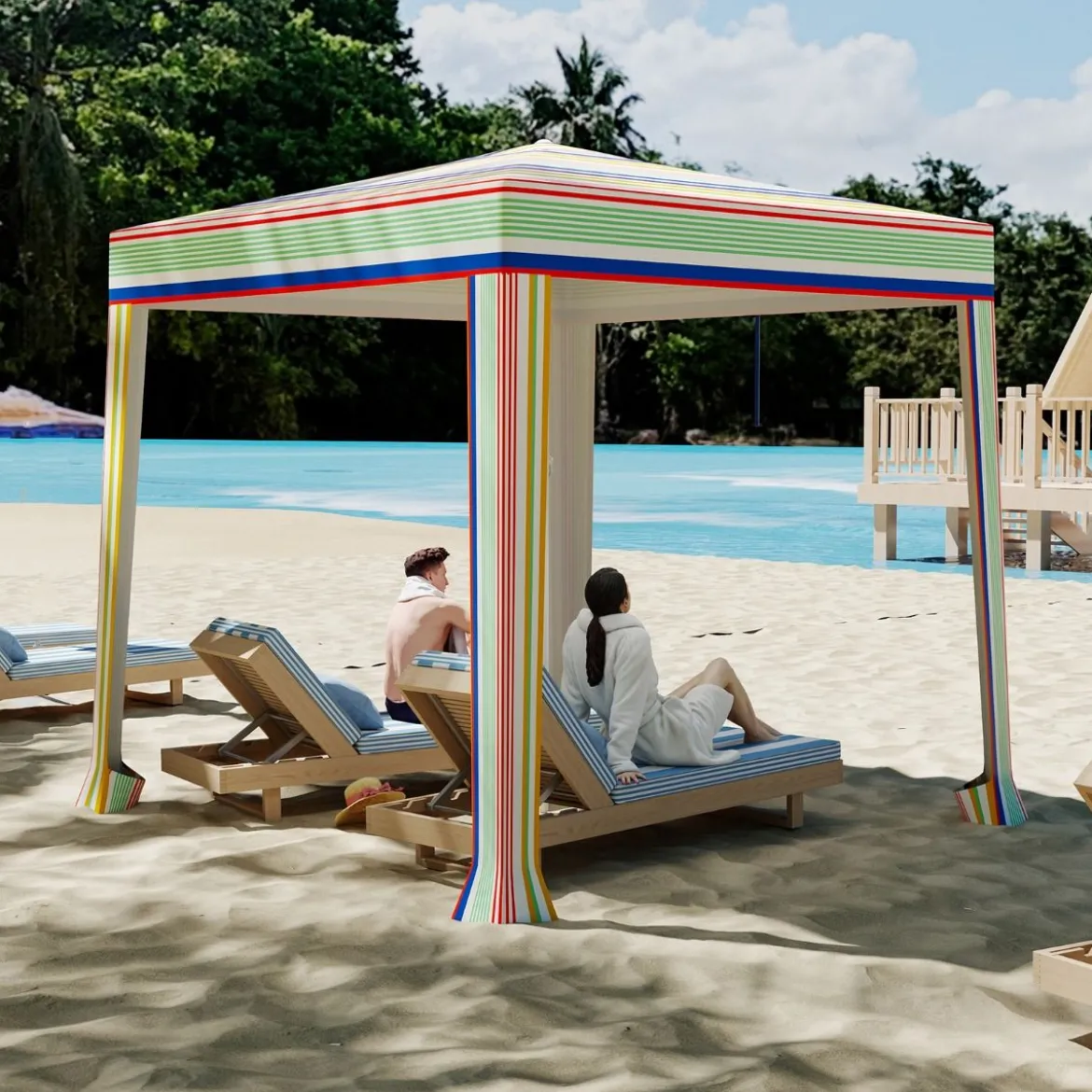 Strandzelt 2 x 2 m Sonnenzelt aufklappbar mit Sandsäcken & Tragetasche Sonnenschutz Windschutz Strandmuschel