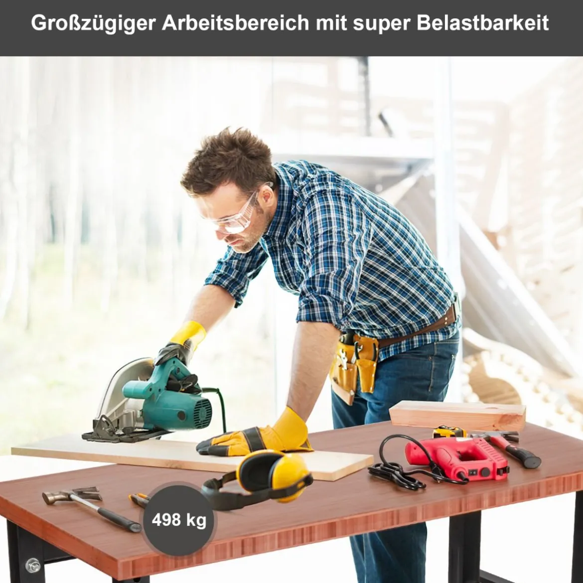 Strapazierfähiger Arbeitstisch aus Bambus verstellbare Werkbank 120 x 60 x 77-101 cm Braun
