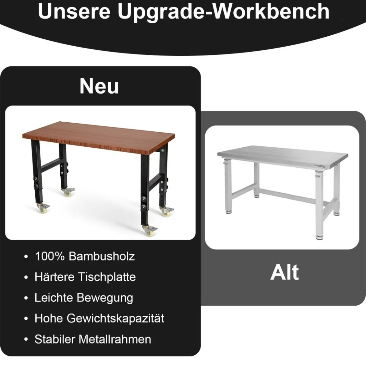 Strapazierfähiger Arbeitstisch aus Bambus verstellbare Werkbank 120 x 60 x 77-101 cm Braun