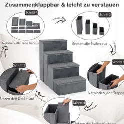 4-Stufen Hundetreppe Rutschfeste Faltbare Hunderrampe Tragbare Haustier Kletterleiter