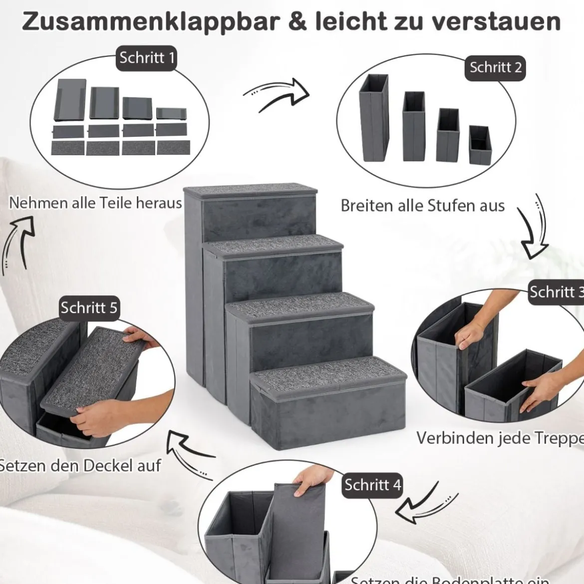 4-Stufen Hundetreppe Rutschfeste Faltbare Hunderrampe Tragbare Haustier Kletterleiter