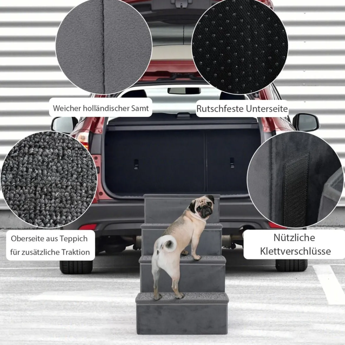 4-Stufen Hundetreppe Rutschfeste Faltbare Hunderrampe Tragbare Haustier Kletterleiter