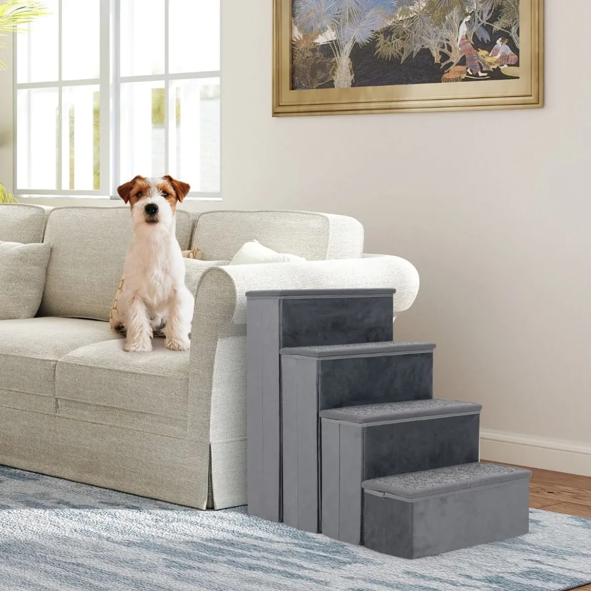 4-Stufen Hundetreppe Rutschfeste Faltbare Hunderrampe Tragbare Haustier Kletterleiter