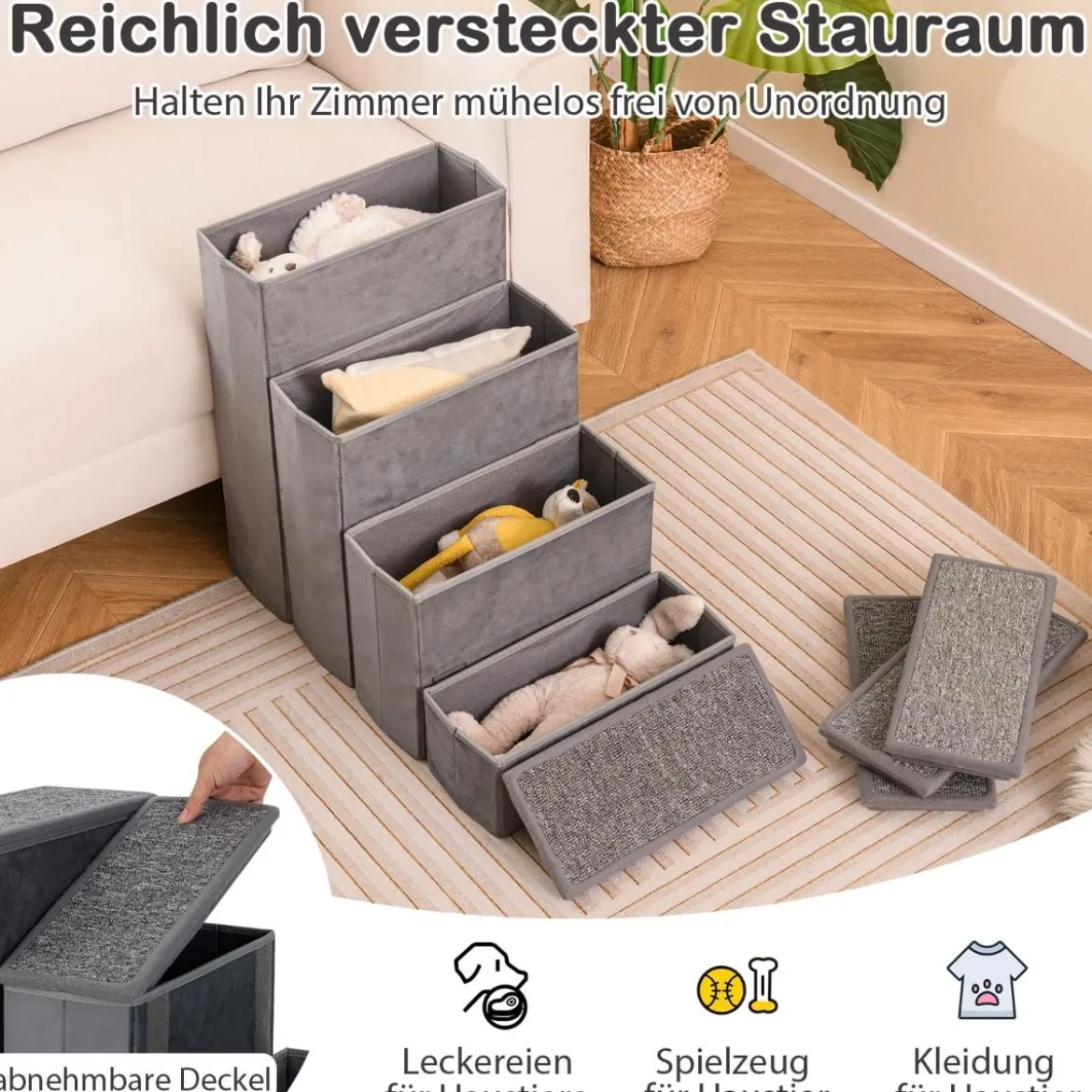 4-Stufen Hundetreppe Rutschfeste Faltbare Hunderrampe Tragbare Haustier Kletterleiter