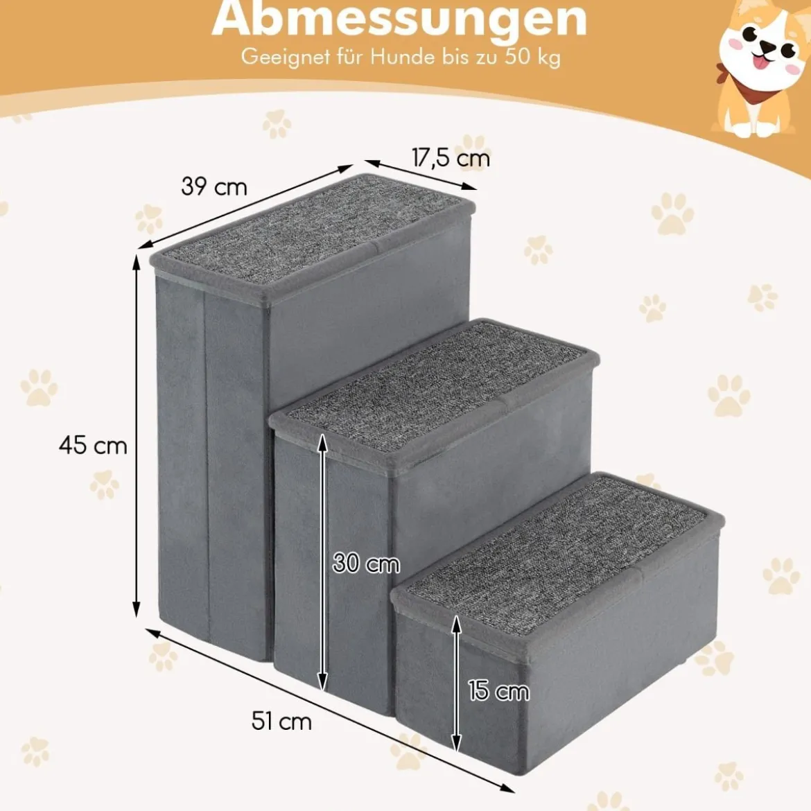 3-Stufen Hundetreppe Rutschfeste Faltbare Hunderrampe Tragbare Haustier Kletterleiter