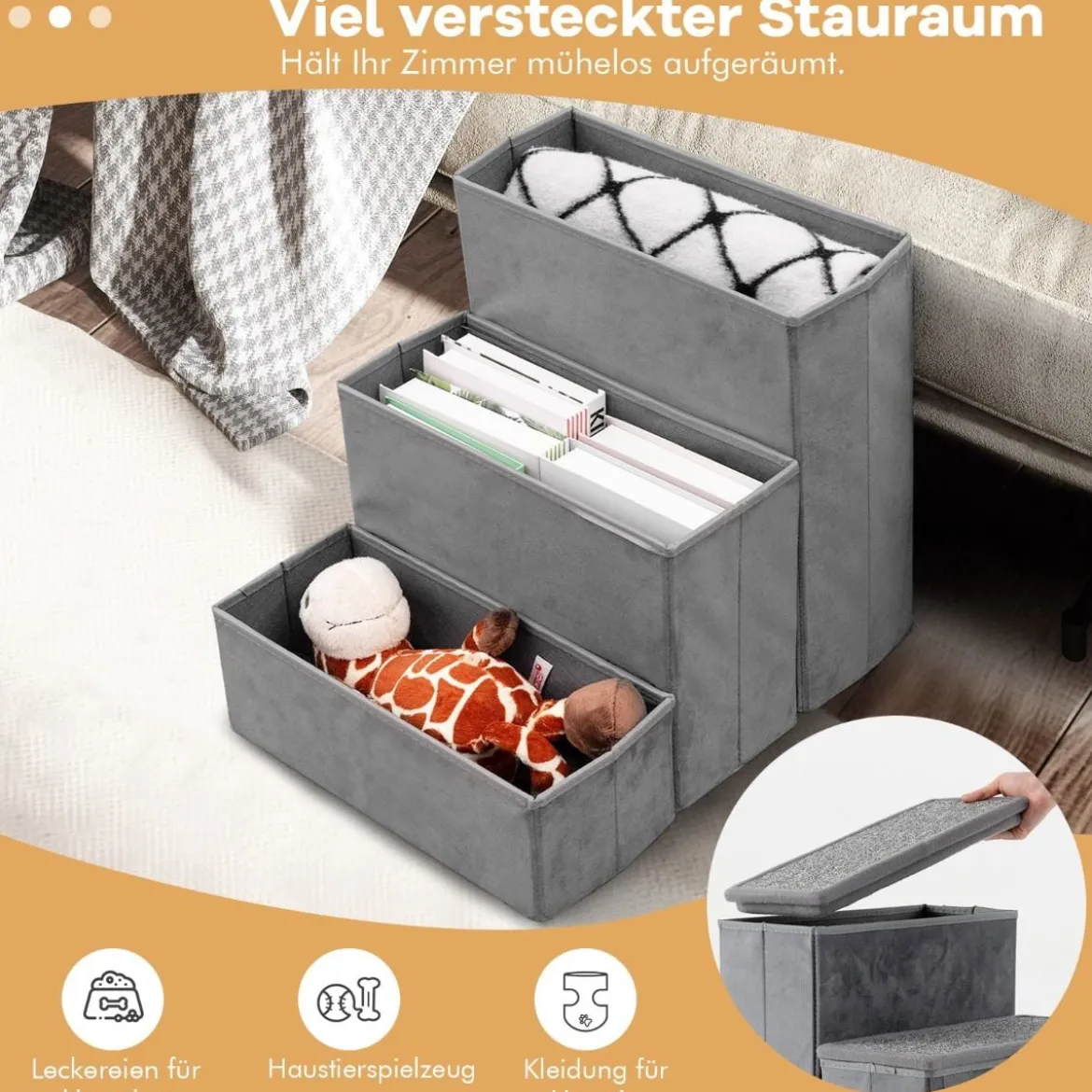 3-Stufen Hundetreppe Rutschfeste Faltbare Hunderrampe Tragbare Haustier Kletterleiter