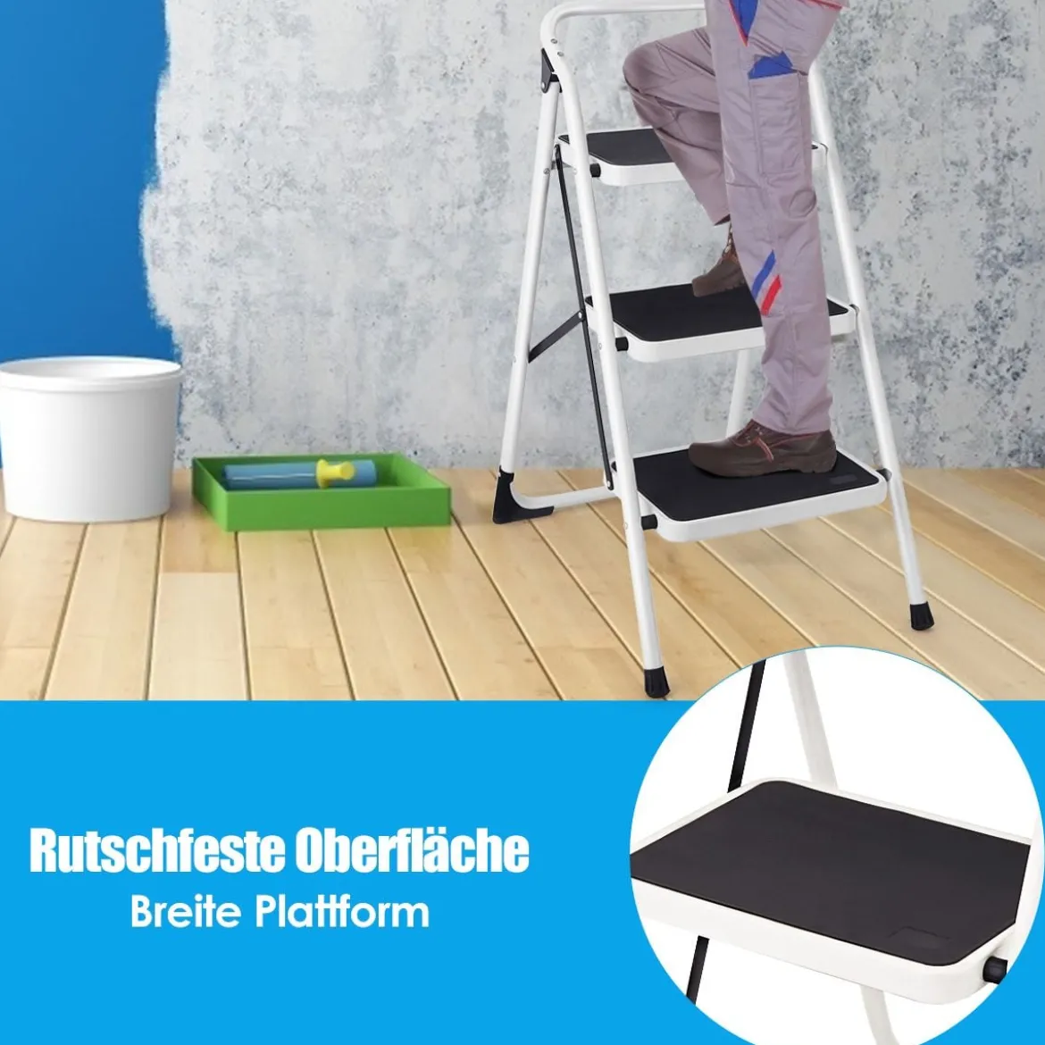 3 Stufen Klappleiter mit Praktischem Handgriff Belastbarkeit von 150kg