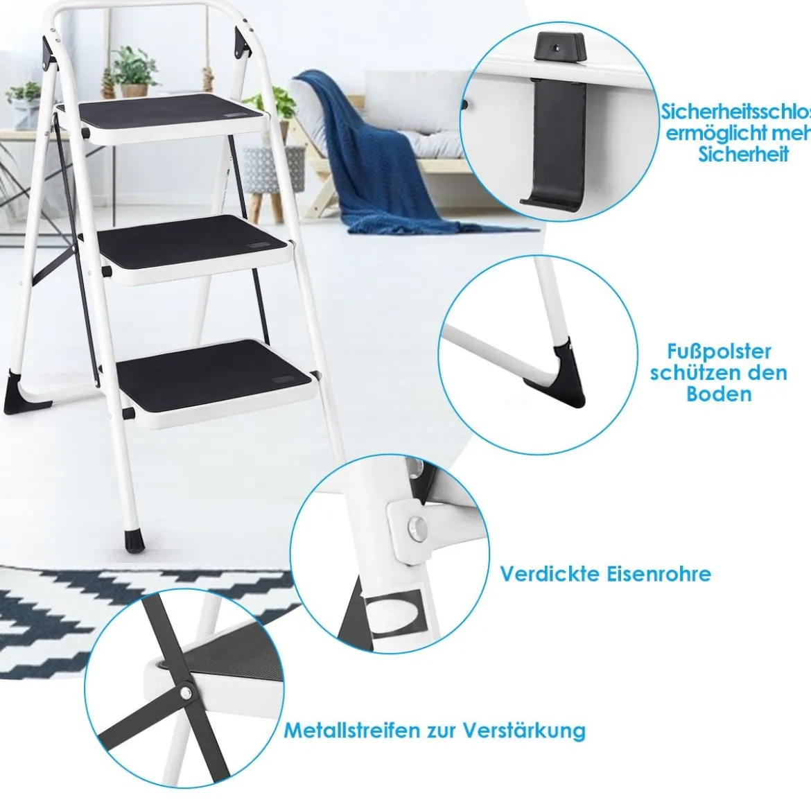 3 Stufen Klappleiter mit Praktischem Handgriff Belastbarkeit von 150kg