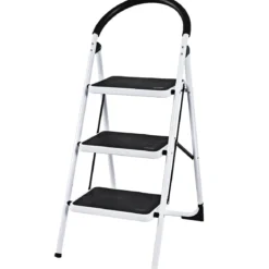 3-Stufen-Leiter mit Platzsparende Klappdesign & Handgriff & Rutschfesten Trittflächen 108x47x65cm