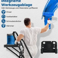 5 Stufen Leiter mit Werkzeugablag Klappbarer Trittleiter bis 150 kg Belastbar Klappleiter Stehleitern