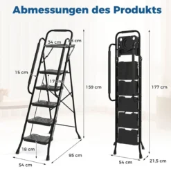 5 Stufen Leiter mit Werkzeugablag Klappbarer Trittleiter bis 150 kg Belastbar Klappleiter Stehleitern