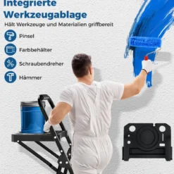 4 Stufen Leiter mit Werkzeugablag & Rutschfesten Pedalen Klappbarer Trittleiter bis 150 kg Belastbar