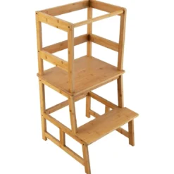 2 Stufen Lernturm Kinder Tritthocker mit Handlauf 46 x 46 x 90 cm Natur