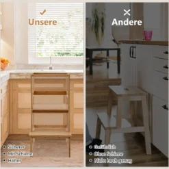 2 Stufen Lernturm Kinder Tritthocker mit Handlauf 46 x 46 x 90 cm Natur