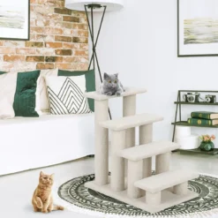 4 Stufen Tiertreppe für Katze & Hunde bis 25 kg Katzentreppe Hundetreppe Treppe Beige
