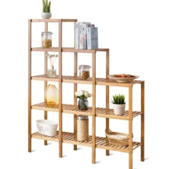 5-stufig Bücherregal Bambus Pflanzenregal Standregal Treppenregal