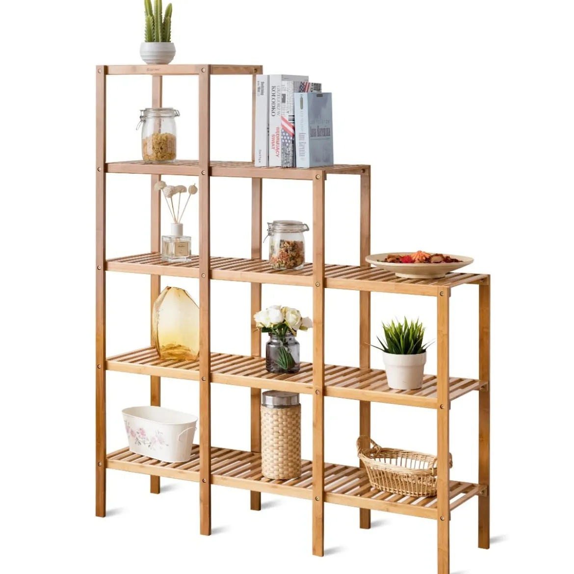 5-stufig Bücherregal Bambus Pflanzenregal Standregal Treppenregal