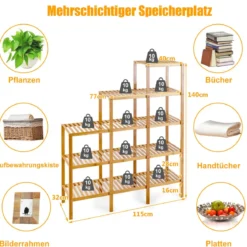 5-stufig Bücherregal Bambus Pflanzenregal Standregal Treppenregal