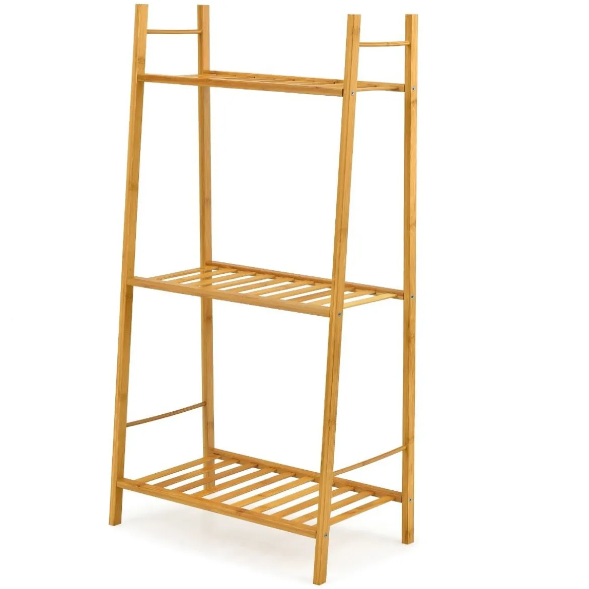 3-Stufige Bambusleiter Freistehendes Eck-Pflanzenregal 49 x 31 x 98 cm Natur