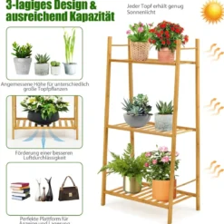 3-Stufige Bambusleiter Freistehendes Eck-Pflanzenregal 49 x 31 x 98 cm Natur