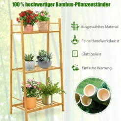 3-Stufige Bambusleiter Freistehendes Eck-Pflanzenregal 49 x 31 x 98 cm Natur