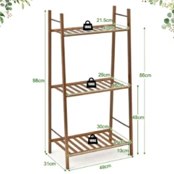 3-Stufige Bambusleiter Freistehendes Eck-Pflanzenregal 49 x 31 x 98 cm Braun