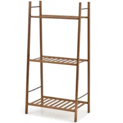 3-Stufige Bambusleiter Freistehendes Eck-Pflanzenregal 49 x 31 x 98 cm Braun
