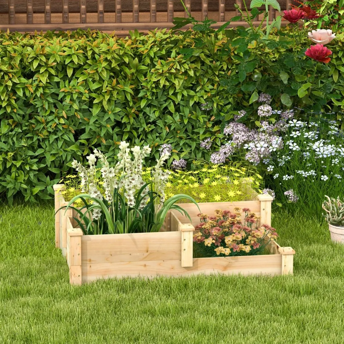 3-stufige Blumenkasten aus Tannenholz mit offenem Boden 107,5 x 87 x 37 cm