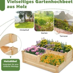 3-stufige Blumenkasten aus Tannenholz mit offenem Boden 107,5 x 87 x 37 cm