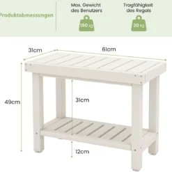 2-stufige Duschbank wasserdichter HDPE-Badezimmer-Duschhocker mit Aufbewahrungsfach Weiß