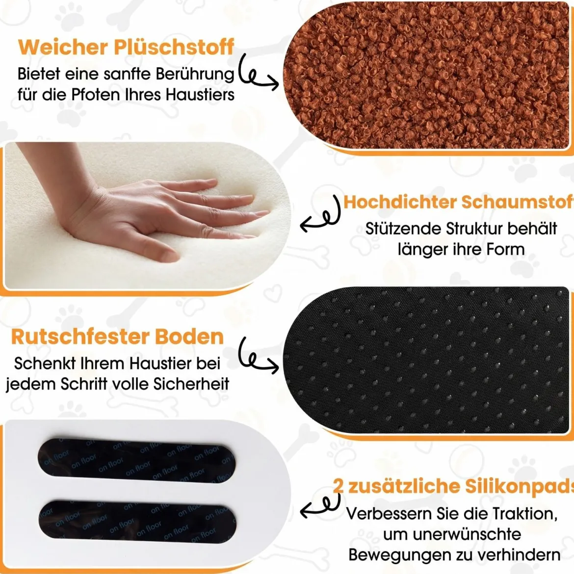 2-stufige Hunderampe aus Schaumstoff mit Waschbarem Bezug & Rutschfestem Boden Schwarz