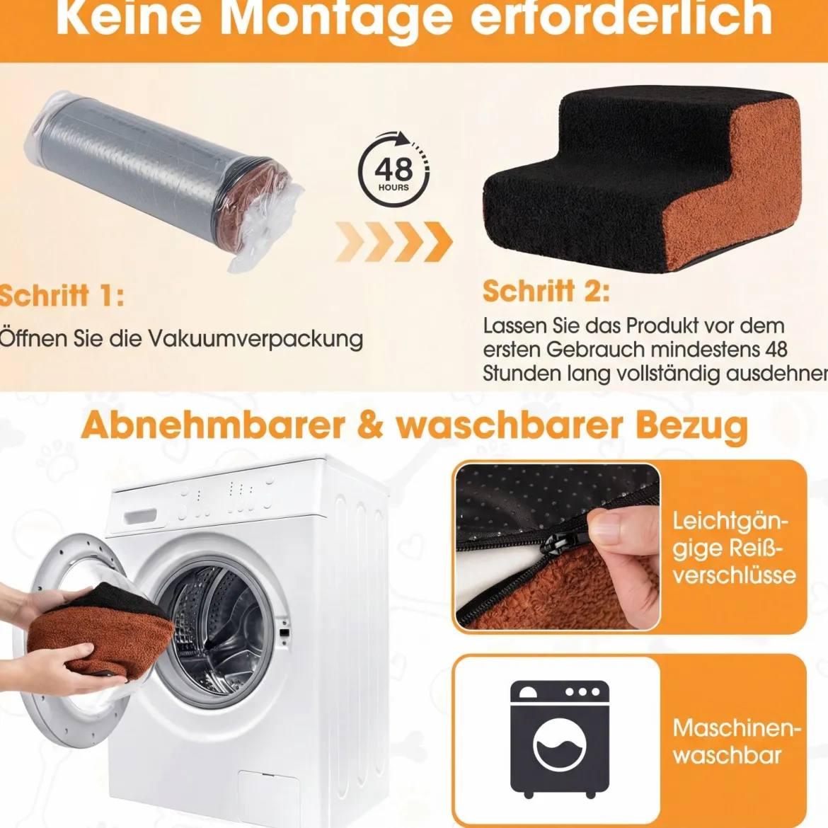 2-stufige Hunderampe aus Schaumstoff mit Waschbarem Bezug & Rutschfestem Boden Schwarz