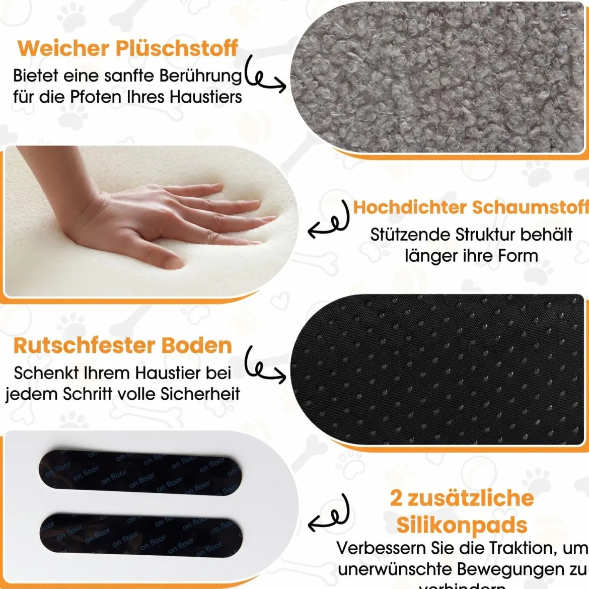 2-stufige Hunderampe aus Schaumstoff mit Waschbarem Bezug & Rutschfestem Boden Grau