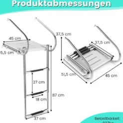 3-stufige Klappbare Teleskop-Bootleiter mit Fiberglasplattform & 2 Handläufen 51,5 x 45 x 37,5 cm