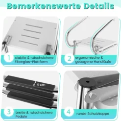 3-stufige Klappbare Teleskop-Bootleiter mit Fiberglasplattform & 2 Handläufen 51,5 x 45 x 37,5 cm