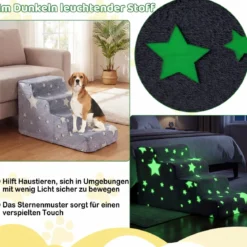 4-stufige Leuchtende Schaumstoff Hundetreppen mit Waschbarer Flanellbezug Haustiertreppe Grau