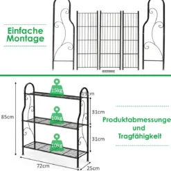 3-stufige Metall Blumentreppe Pflanzenständer Pflanzenregal Pflanzentreppe 72 x 25 x 85 cm Schwarz