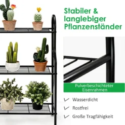 3-stufige Metall Blumentreppe Pflanzenständer Pflanzenregal Pflanzentreppe 72 x 25 x 85 cm Schwarz