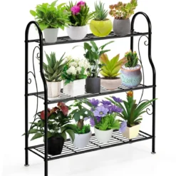 3-stufige Metall Blumentreppe Pflanzenständer Pflanzenregal Pflanzentreppe 72 x 25 x 85 cm Schwarz