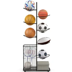 7-stufiger Ball Lagerregal mit Abnehmbaren Hängestangen & Augbewahrungskorb
