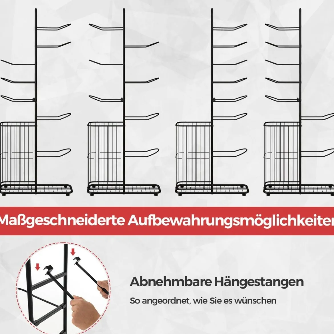 7-stufiger Ball Lagerregal mit Abnehmbaren Hängestangen & Augbewahrungskorb