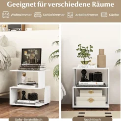 3-stufiger Beistelltisch moderner Nachttisch Couchtisch mit Ablageflächen 39,5 x 39,5 x 45 cm Weiß