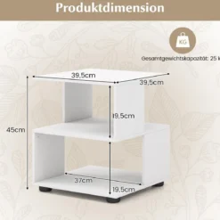 3-stufiger Beistelltisch moderner Nachttisch Couchtisch mit Ablageflächen 39,5 x 39,5 x 45 cm Weiß